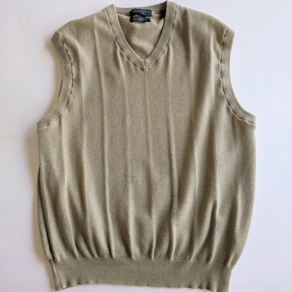 Vintage Tan Sweater Vest V-neck Cotton Tweed - Picture 1 of 7